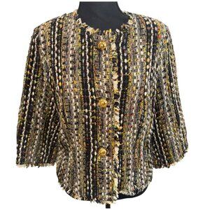Cabi Cropped Channel Like Tweed Jacket Gold Buttons M Money Classic Office Siren